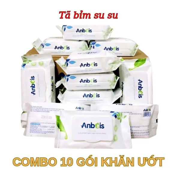 Combo 10 gói khăn ướt Anbeis chứa tinh chất trà xanh không mùi cho bé