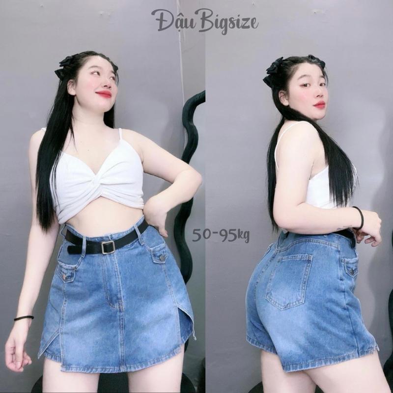 Chân Váy Ngắn Bigsize Nữ,Quần Váy Jean Dáng Chữ A Không Co Giãn Tôn Dáng Che Bụng Cực Tốt GV3 Women Khuy