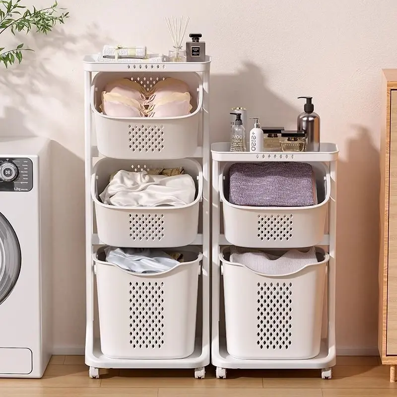 Double laundry basket Foldable basket on wheels Storage basket for dirty clothes Laundry bag Double shelves Dirty laundry basket for bathroom clothes laundrybasket Organiser