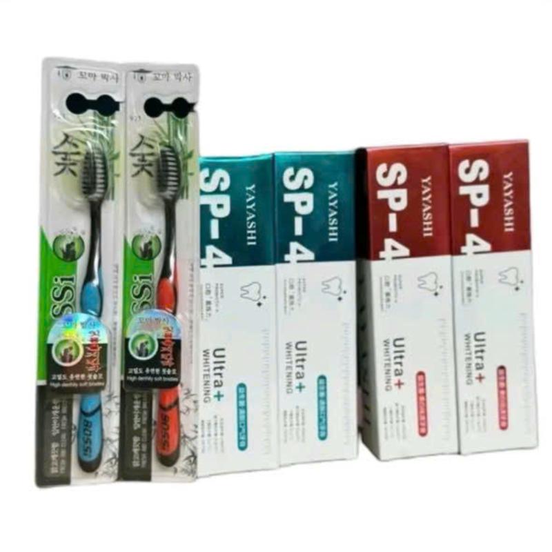 COMBO 6 MÓN Combo 4 Tuýp Kem Đánh Răng Yayashi 2 Xanh 2 Đỏ + Tặng Kèm 2 Bàn Chải Đánh Răng