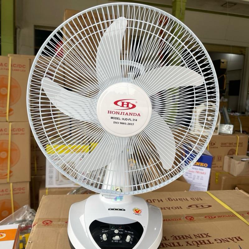 [Mẫu Mới] 2 Bình Quạt Sạc Tích Điện HONJIANDA FL314_2Bình AC/DC có đèn,cổng USB, hẹn giờ,báo %,14inch