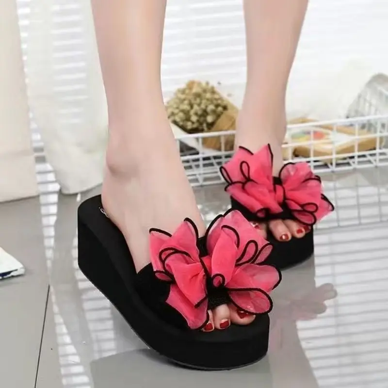 Dép Cao Gót Mùa Hè, Phong Cách Hàn Quốc, Dép Nữ, Thiết Kế Nơ, Đế Xuồng Chống Trượt, Đế Dày, Thích Hợp Cho Bãi Biển Và Các Hoạt Động Ngoài Trời, Hàng Mới Về Năm 2025 0