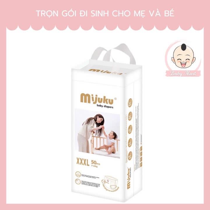 Bỉm Mijuku bịch 50 miếng đủ size dán và quần: M, L, XL, XXL, 3XL, 4XL, 5XL Cho Bé