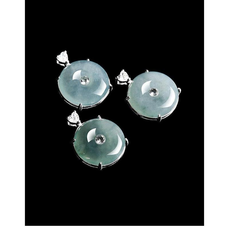 S925 silver inlaid with natural A jadeite blue water safety buckle ice jade pendant pendant necklace men's and women's pendant 4