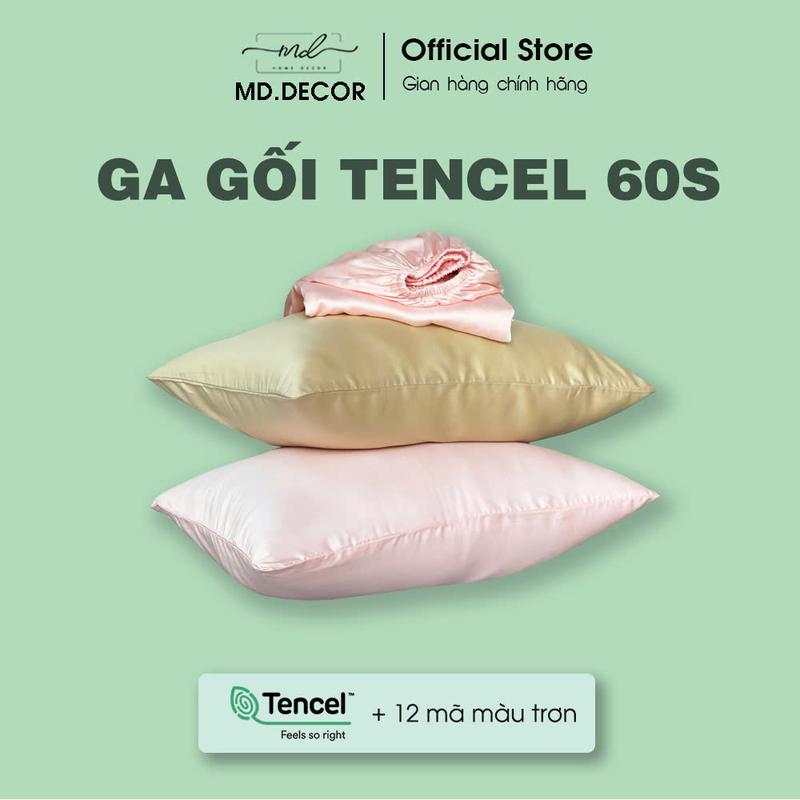 Bộ Ga giường vỏ gối Lụa Tencel 60S MD.Decor - Bedding cao cấp trơn màu, drap bo chun, phủ trải nệm, ra bọc đệm mát lạnh