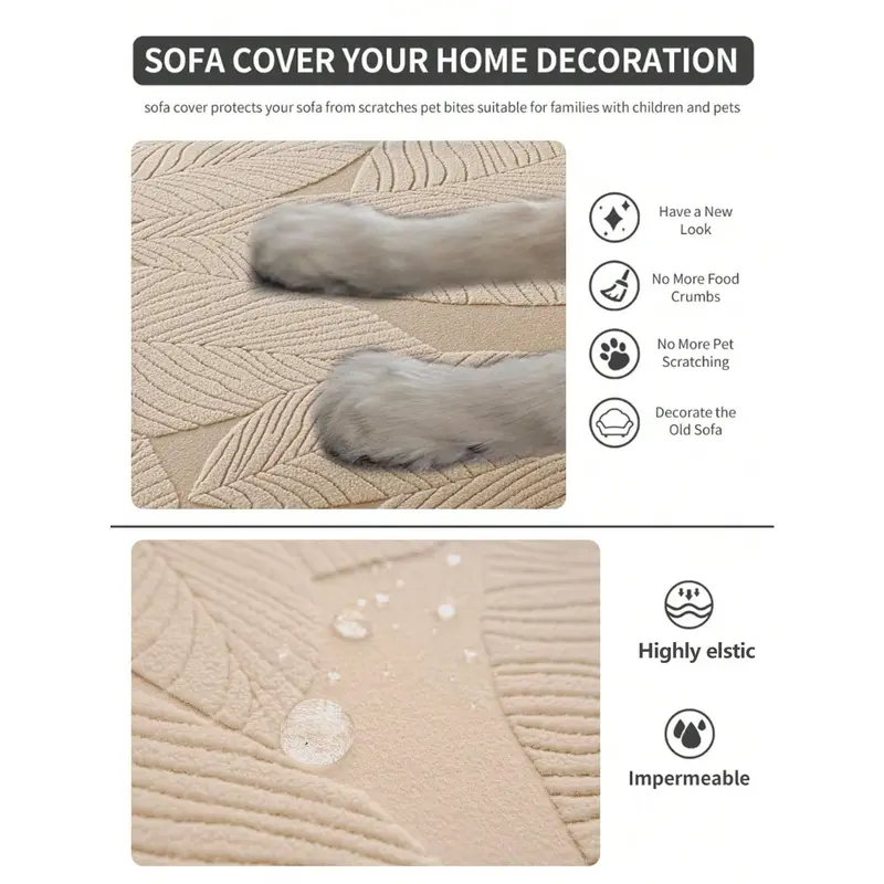 1pc Stretchable Sofa Cover, Anti-Slip & Waterproof, Thickened All Season Sofa Seat Cushion Cover, Machine Washable, Pet-Friendly, Suitable For Bedroom, Office, Living Room, L-Shape Sofa & 1/2/3/4 Seats 7
