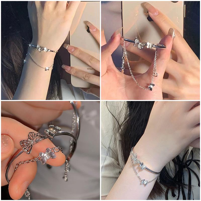 Vòng Tay Có Thể Điều Chỉnh Màu Bạc Ins, Hình Trái Tim, Thời Trang, Vòng Tay Y2K, Lắc Tay Đính Cườm Sáng Tạo