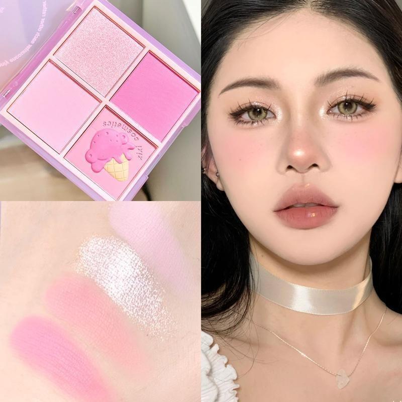 Bảng Phấn Má Hồng XI XI 4 Ô Nhũ Sáng Mắt Má Kèm Highlight Bắt Sáng Ice Cream Cool Tone