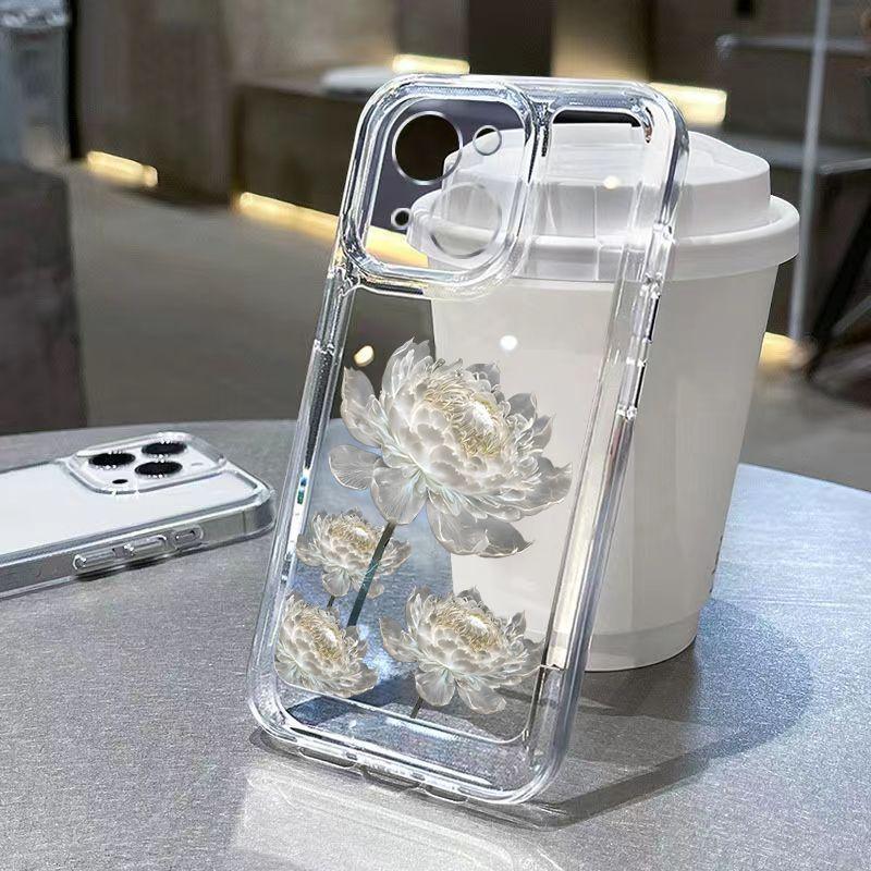 Ốp Điện Thoại Hình Hoa Sen Trắng, Trong Suốt, Thiết Kế Không Gian, Tương Thích Với iPhone 11, 12, 13, 14, 15, Pro Max, 7, 8, 6s, IPX, XR, XS Max, Plus, Hình Vuông, Mịn, Siêu Mỏng, Chống Sốc, Silicon Mềm Phụ Kiện