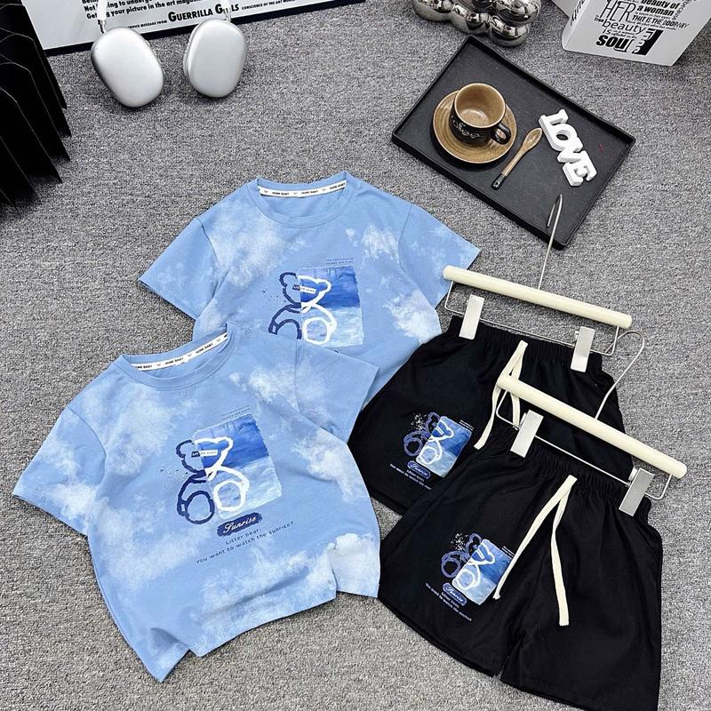 kho sỉ mẹ gạo Bộ Quần Và Áo Hè Loang Xanh in Gấu Dễ Thương Cho Bé Trai. Áo Chất Cotton phối Quần kaki hai da mềm Phong Cách Hang Quốc Cho Bé.8-30kg Jean Kaki Gile