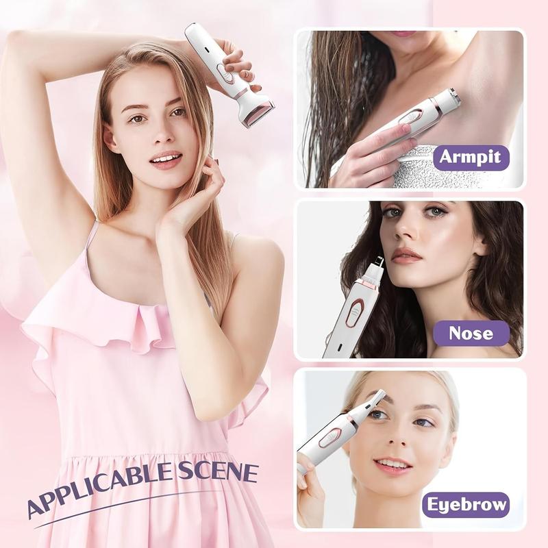 4 in 1 Electric Hair Remover Set, 1 Box USB Rechargeable Portable Gentle Hair Removal Tool for Eyebrows, Nose, Face, Legs, Bikini Trimmer, Kits 8
