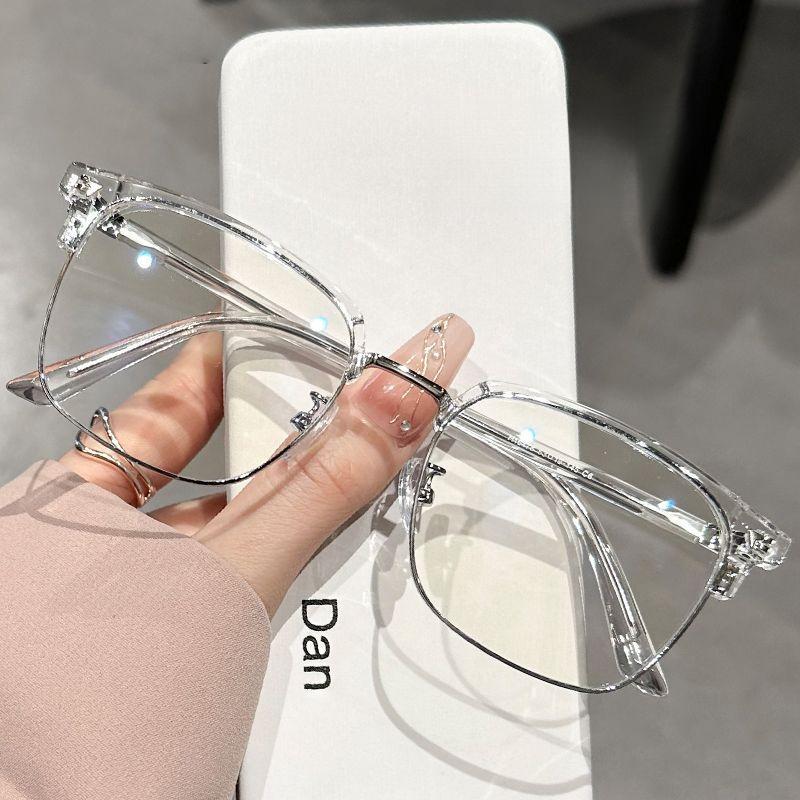 Kính Chống Ánh Sáng Xanh, Gọng Kính Trong Suốt, Dành Cho Nam Và Nữ, Gọng Kính Nửa Mặt, Thích Hợp Cho Khuôn Mặt To, Gọng Lông Mày, Kính Trơn Có Thể Tùy Chỉnh Độ, Thích Hợp Cho Khuôn Mặt Trần Kính Mắt Kim Tuyến Tròng Kính
