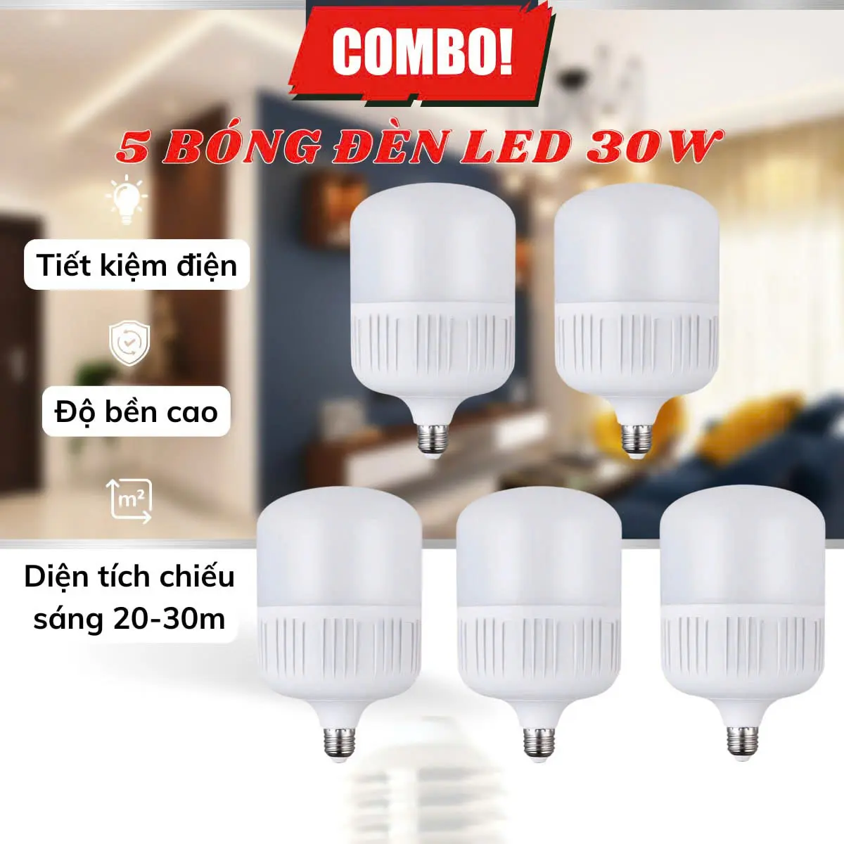 Combo 5 Bóng Đèn Led 30W Ánh Sáng Trắng Tiết Kiệm Điện Độ Bền Cao