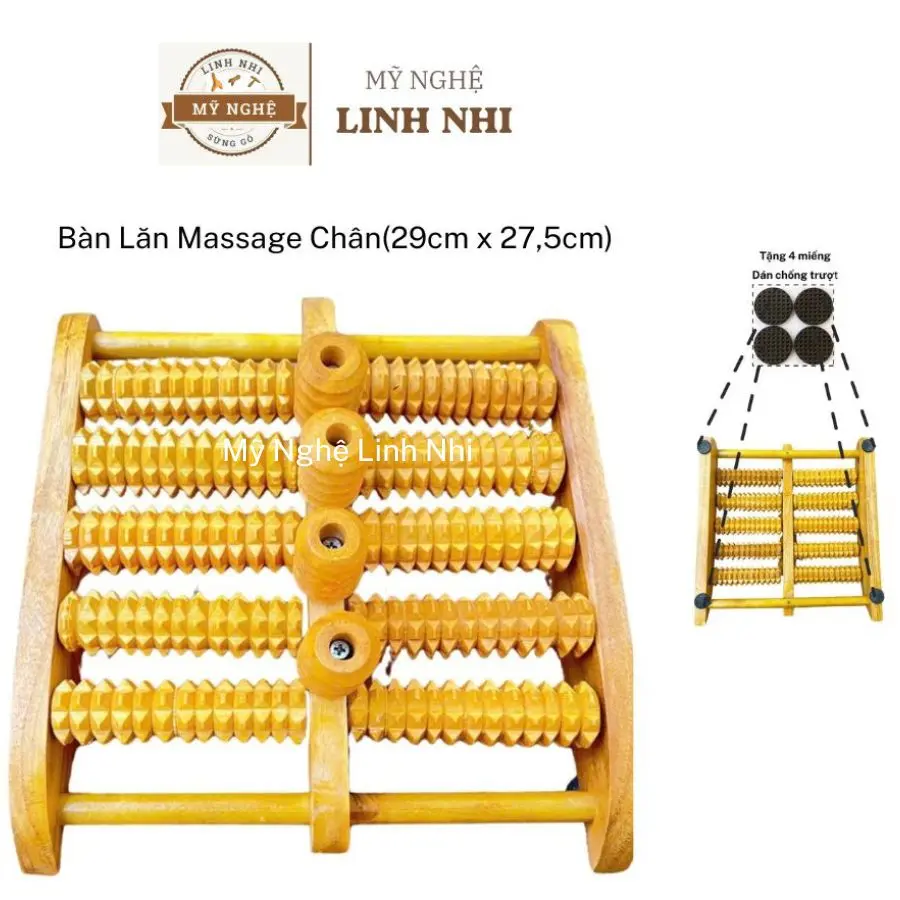 Bàn Lăn Chân  5 hàng và 4 Trục Bi Xoay Gỗ Cỡ Lớn 29cm x 27.5cm