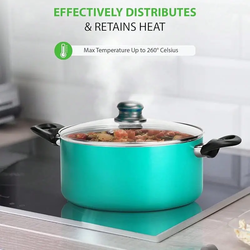 #KUP NutriChef, 15 Piece Pots And Pans Set - Non-Stick Cookware Set, Induction Hob Cookware Set, Premium Cooking Set W/ Lids, Heat Resistant, Saucepot, Frying Pans, Oven Pot, Lids, Colorful 5