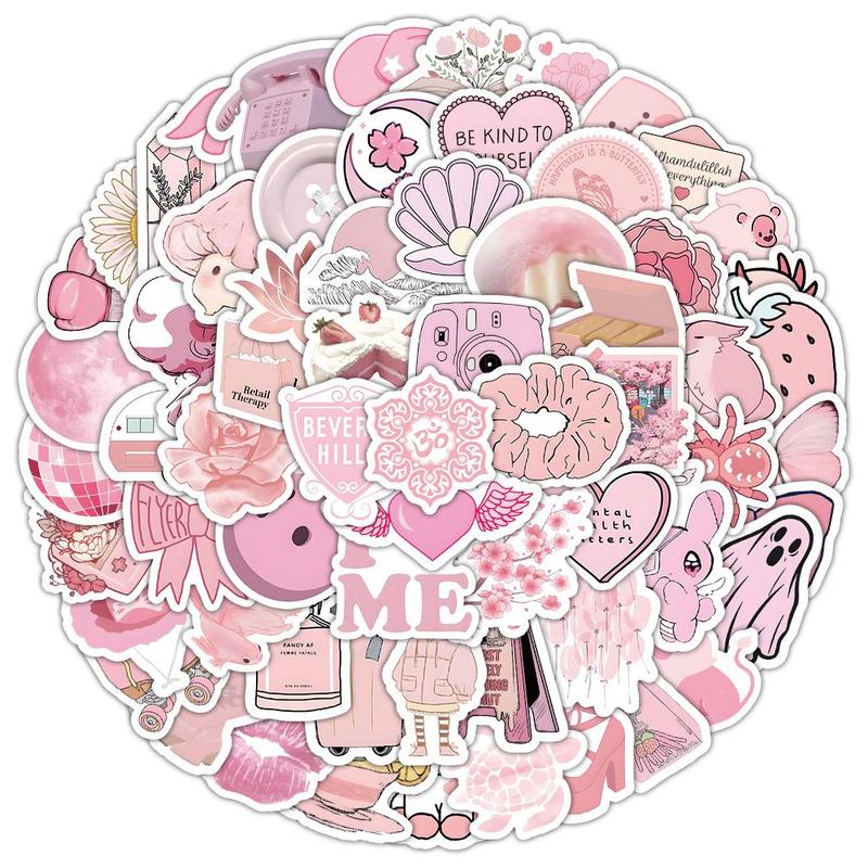 100pcs Pink Cute and Warm Style Sticker Packs for Phone Skateboard Motorcycles Laptop Luggage Bike Notebook Decoration Water Cup Guitar Notebook Book Creative Diy 5
