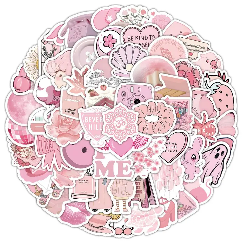 100pcs Pink Cute and Warm Style Sticker Packs for Phone Skateboard Motorcycles Laptop Luggage Bike Notebook Decoration Water Cup Guitar Notebook Book Creative Diy 5