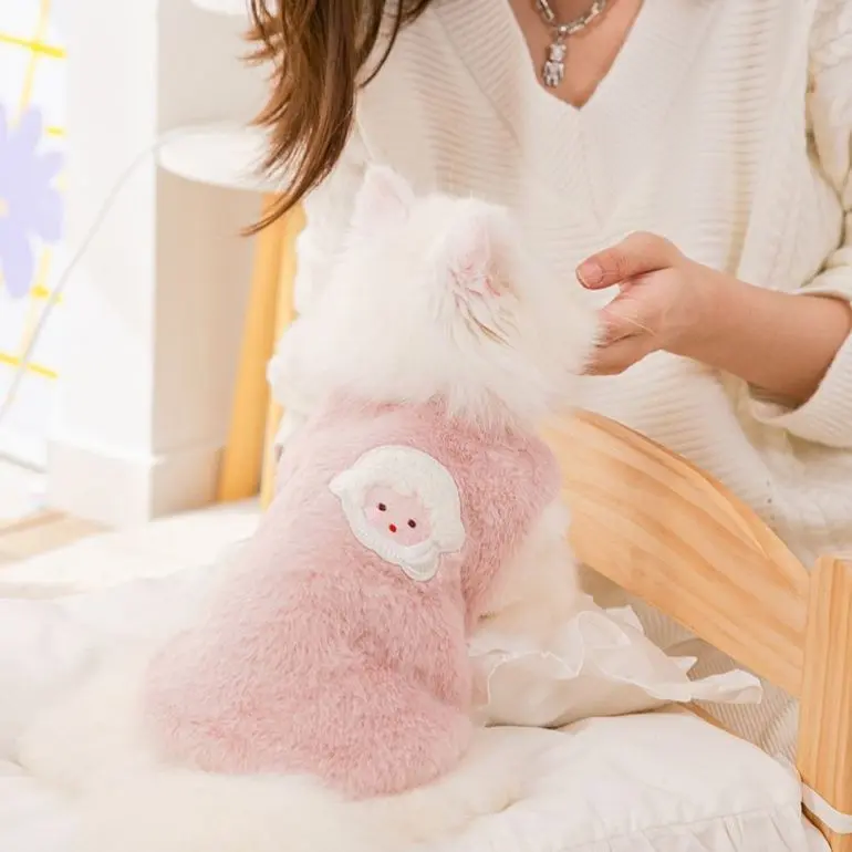 Quần áo cho mèo, Áo vest len nhung ấm áp, chống sốc, Thích hợp cho mèo con và mèo Anh Shorthair, Màu xanh da trời, Phong cách Muppet, Quần áo mùa đông cho thú cưng, Giảm giá Xả Hàng 3