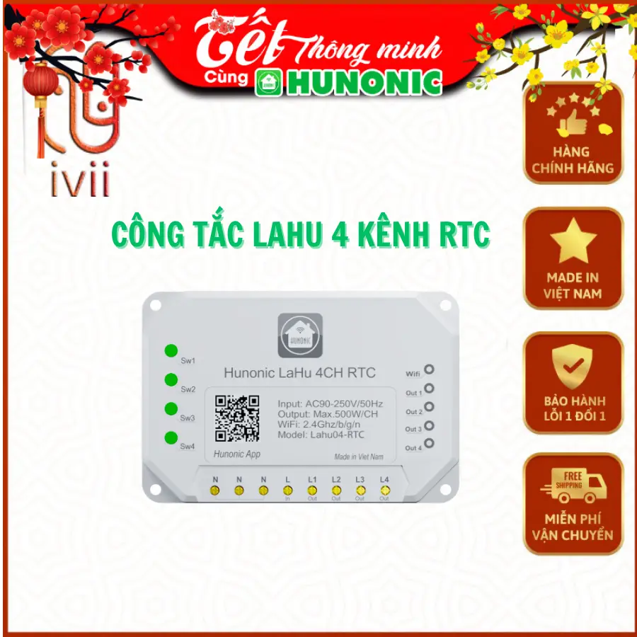 Công Tắc Wifi Lahu, Công Tắc Thông Minh HUNONIC Công Suất Lên Đến 4000W - Bảo Hành 12 Tháng