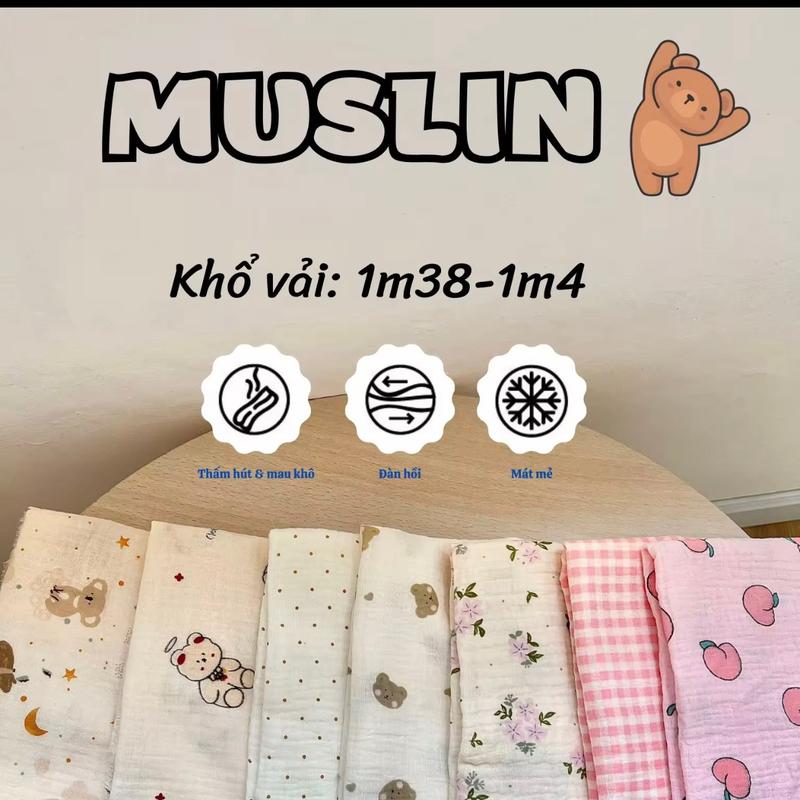 Vải xô Muslin 2 lớp, thân thiện môi trường, mềm mịn, Mẹ tự làm khăn xô khăn sữa, gối, yếm cho bé với nhiều hoạ tiết đáng yêu - Suan Kids