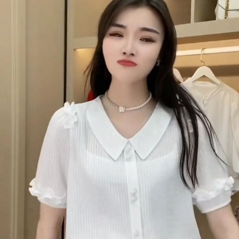 Áo Thun Ngắn Tay Cho Nữ, Áo Voan Có Cổ Búp Bê, Quần Áo Cho Mẹ, Áo Thời Trang Đa Năng 4