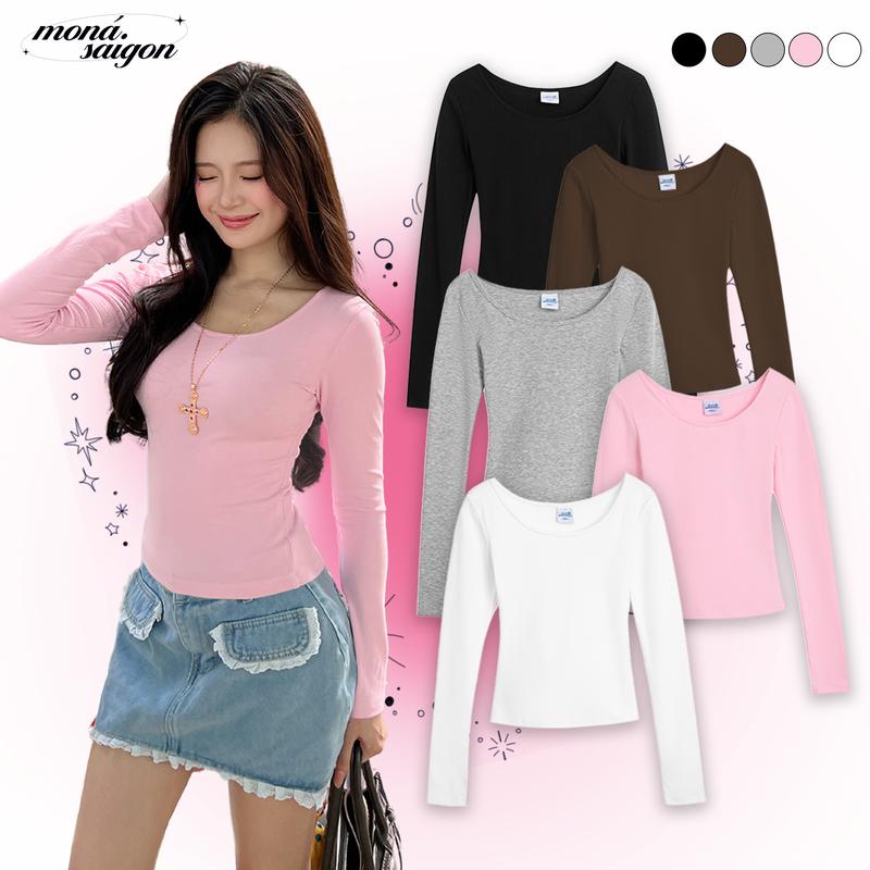 Áo thun nữ dài tay dáng ôm mỏng nhẹ mát mẻ MONÁ - MISA TOP