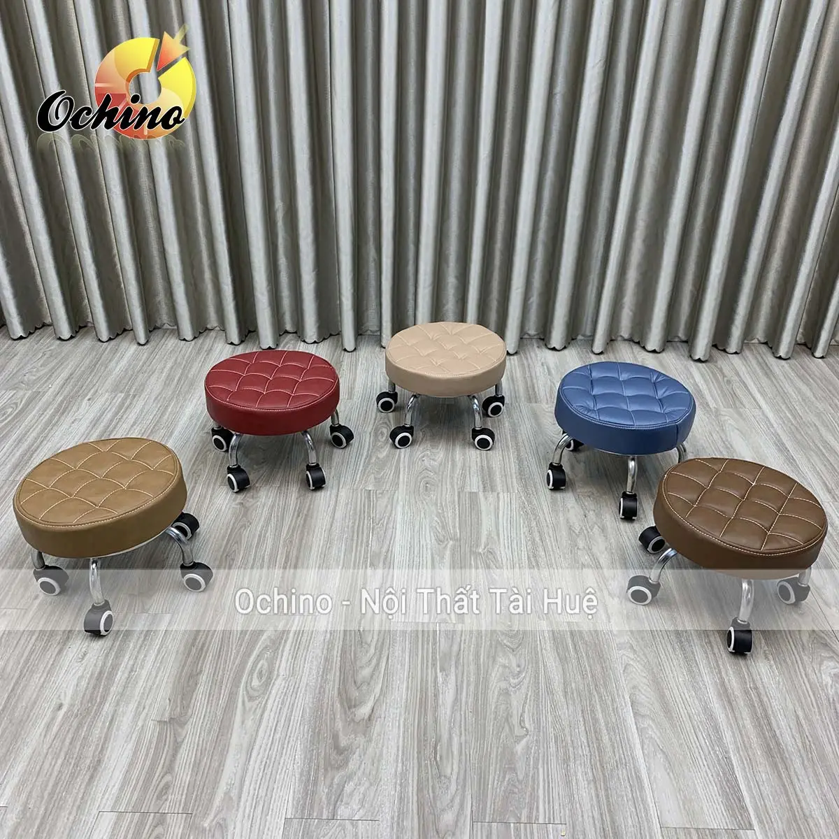 Ghế Trẻ Em Có Bánh Xe, Ghế Tròn Xoay Thấp Ngồi Làm Nail Mẫu Tròn Múi Sang Chảnh (Hàng Có Sẵn)