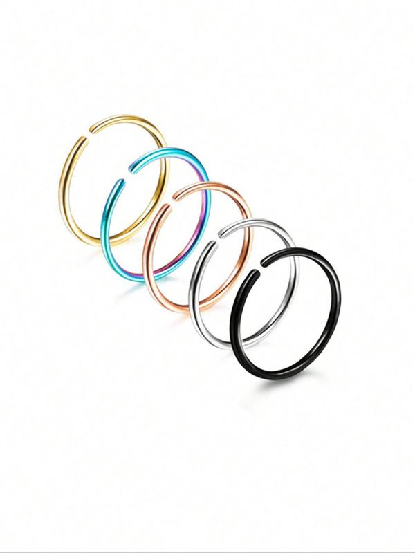 Minimalist Nose Ring Set (5pcs/set), Stainless Steel Piercing Body Jewelry for Women & Men, Fashion Accessories for Party, Daily Clothing Decor 5