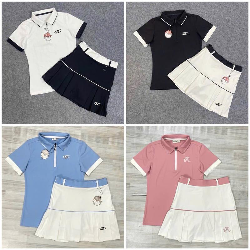 Bộ áo Polo chân váy tập gym, piklelball, tennis, chạy bộ cầu lông cho nữ vải thun lạnh co giãn 4 chiều