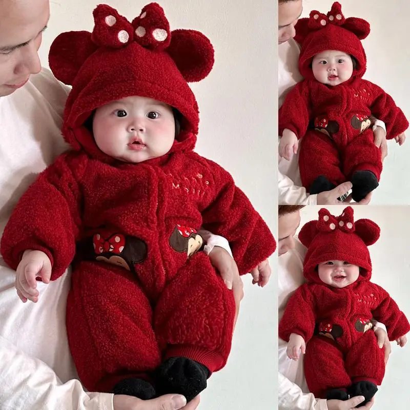 Áo Jumpsuit Quần Lông Cừu Cho Em Bé Dày Dặn, Quần Áo Em Bé Gái Mùa Đông, Siêu Dễ Thương, Thiết Kế Minnie Màu Đỏ, Thích Hợp Cho Năm Mới Và Đi Chơi, Áo Khoác Ngoài, Quần Áo Năm Mới  ộ đồ trẻ em  set đồ bé trai mặc tết quần áo cho  trai bộ nỉ đông cho bé gái