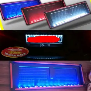Cover Dudukan Tatakan tempat plat nomor MOBIL Lampu Biru Putih Merah / Non Led ( Sepasang)