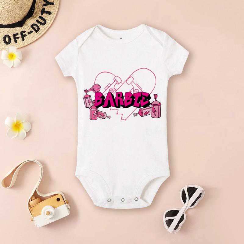 Product Introduction of Barbie Cartoon Fashion Printed Baby Girl Bodysuit Baby Trend Short Sleeve Jumpsuit Newborn Pajamas 5