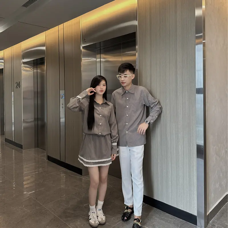 Đồ đôi nam nữ sơ mi dài tay váy nữ liền chân váy có quần bảo hộ thiết kế sang trọng lịch sự phù hợp cho cặp đôi Set couple người yêu hot trend mới 2024(có lẻ) 2