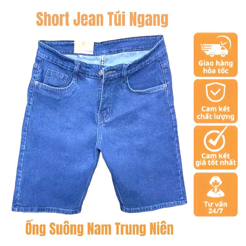 Short jean túi ngang túi thêu ống suông { Nam Trung Niên } Menswear Quần Có Túi ngang Pants