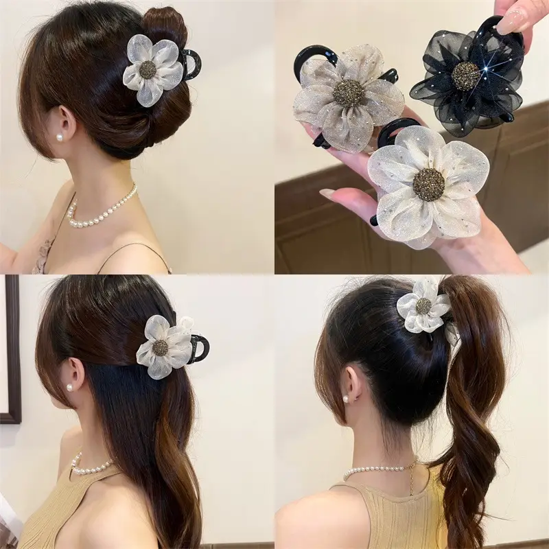 Kẹp Tóc Nữ Hoa Lưới Hình Bông Hoa, Kẹp Tóc Hàn Quốc Cute 8cm   Women Voan Voi