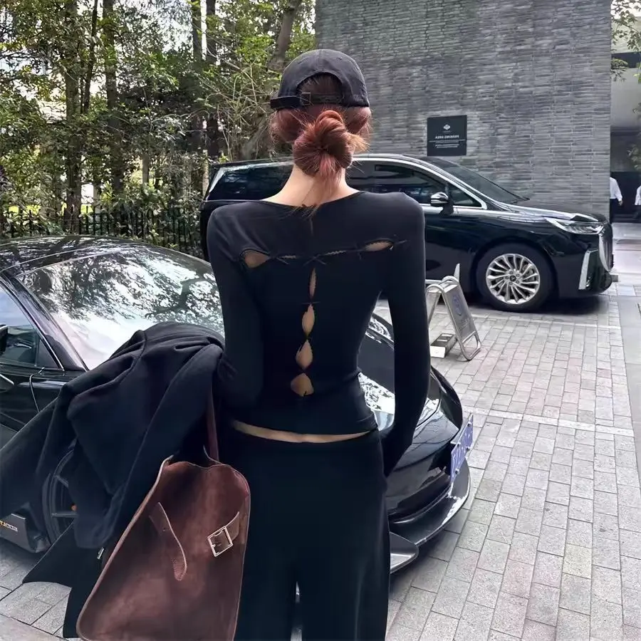 Áo Thun Dài Tay Hai Chiều, Thiết Kế khoét Dành Cho Nữ, Lớp Nền Thiết Kế Đẹp Women Top Shirt Sơ Mi