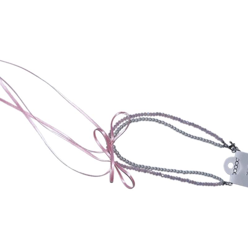 Vòng Cổ Choker Thắt Nơ Ruy Băng, Thiết Kế Độc Đáo Làm Bằng Tay, Đính Cườm Ngọc Trai, Dây Chuyền Xương Đòn, Đồ Trang Sức Cho Phụ Nữ Và Trẻ Em Gái, Vòng Cổ 5