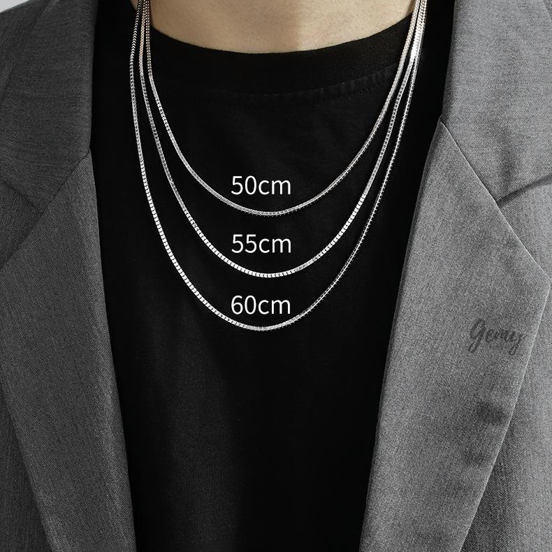 Dây chuyền nam vòng cổ bạc 925 dáng trơn mắt xích vuông nhiều size | GEMY SILVER VCN9