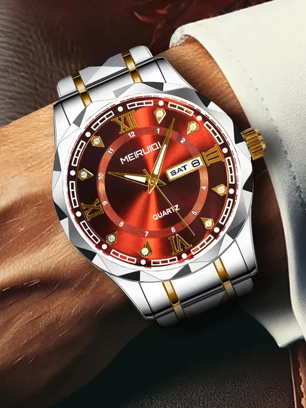 Men's Business Round Dial Analog Quartz Watch, Fashion Watch for Party, Daily Clothing Decor, Trendy All-match & Exquisite Watch for Birthday Gift with Box 0