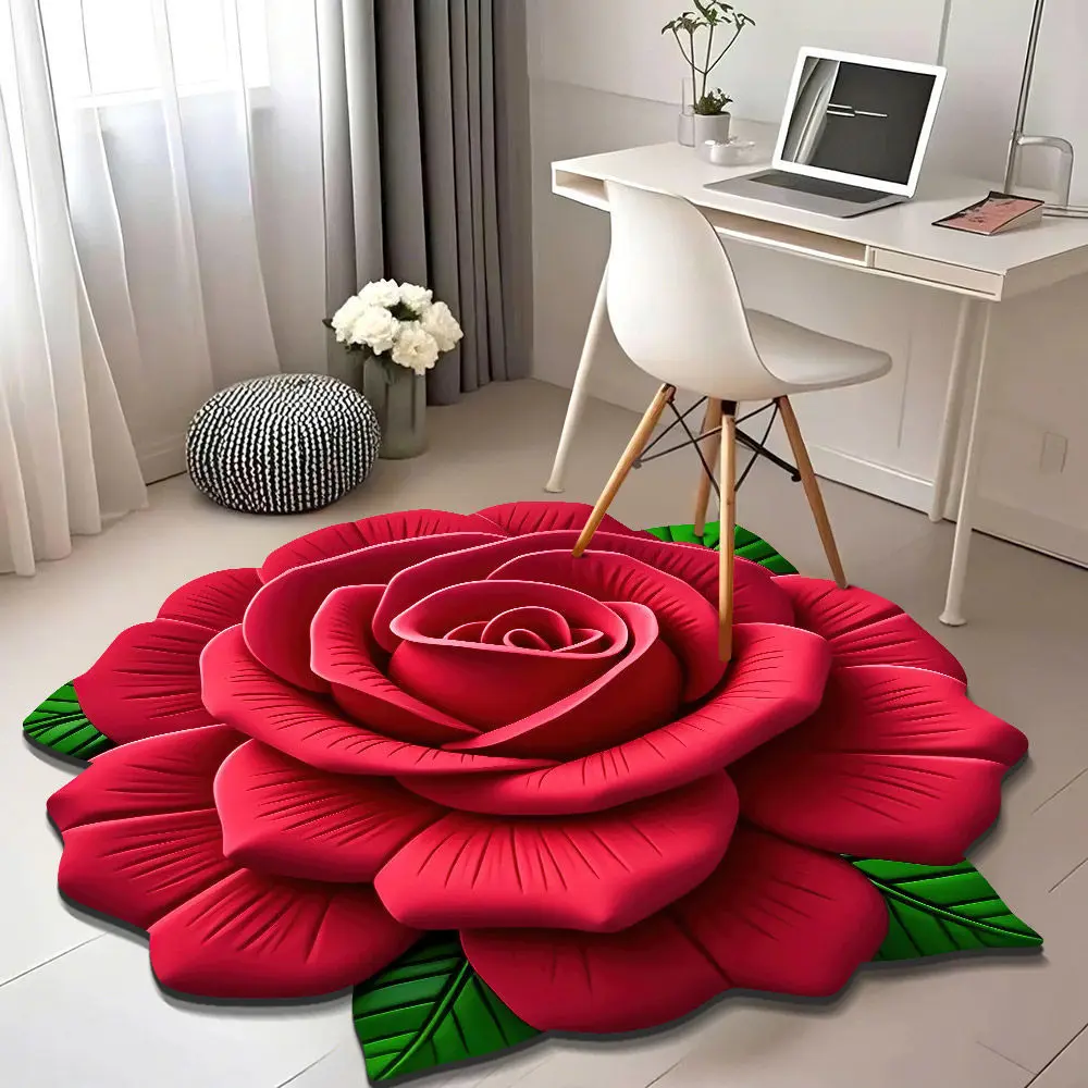2025 Living Room Home 3D Floor Mat Flower Floor Mat Crystal Velvet Carpet round Home Peony Petals Special-Shaped Mat kitchen  floor  mat
