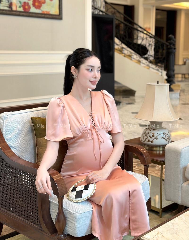 Product Introduction of T-Mie | Đầm Bầu Lụa Tô Châu Dáng Dài Sang Trọng Đi Tiệc, MD5094 Nữ Nhung phi 19