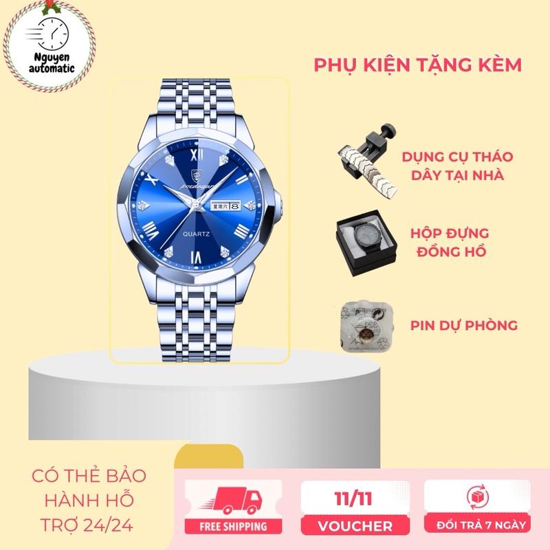 Đồng hồ PO 810 2023 Phát sáng Chống nước Sang trọng Đeo Tay Watch Nam, đeo tay , watch đồng hồ 3 lịch, watch Sen Hoa Hoa Sen Voi lát cắt  kim cương