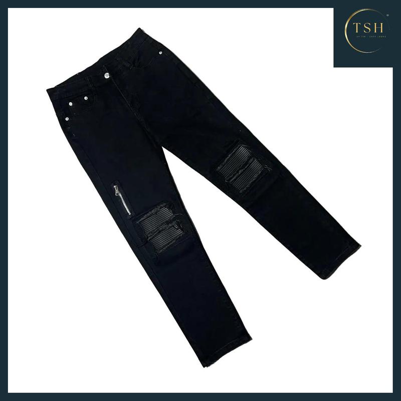 TSH - Mã Số QJN93 Quần jean nam vá da rách màu ĐEN có lót da trắng kiểu boy phố,chất liệu jean bò co giãn 4 chiều như hình chuẩn from dáng đủ size có nhiều mẫu mới dành cho nam HÌNH THẬT TỰ CHỤP Pants Menswear
