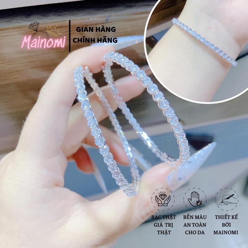 Vòng tay bạc ta full đá dạng kiềng MAINOMI đẹp lấp lánh