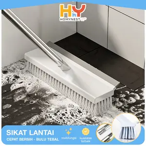 HOMYNEST Sikat Lantai Kamar Mandi Serokan Toilet Multifungsi Sikat WC 2IN1 Gagang Panjang Stainless