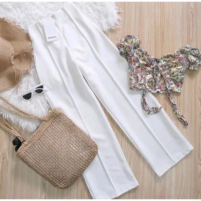 Buna Cullote Zipper Highwaist Scuba Premium Celana Kulot Wanita Basic HW Irene Cullotes Scuba Wide Leg Premium 2
