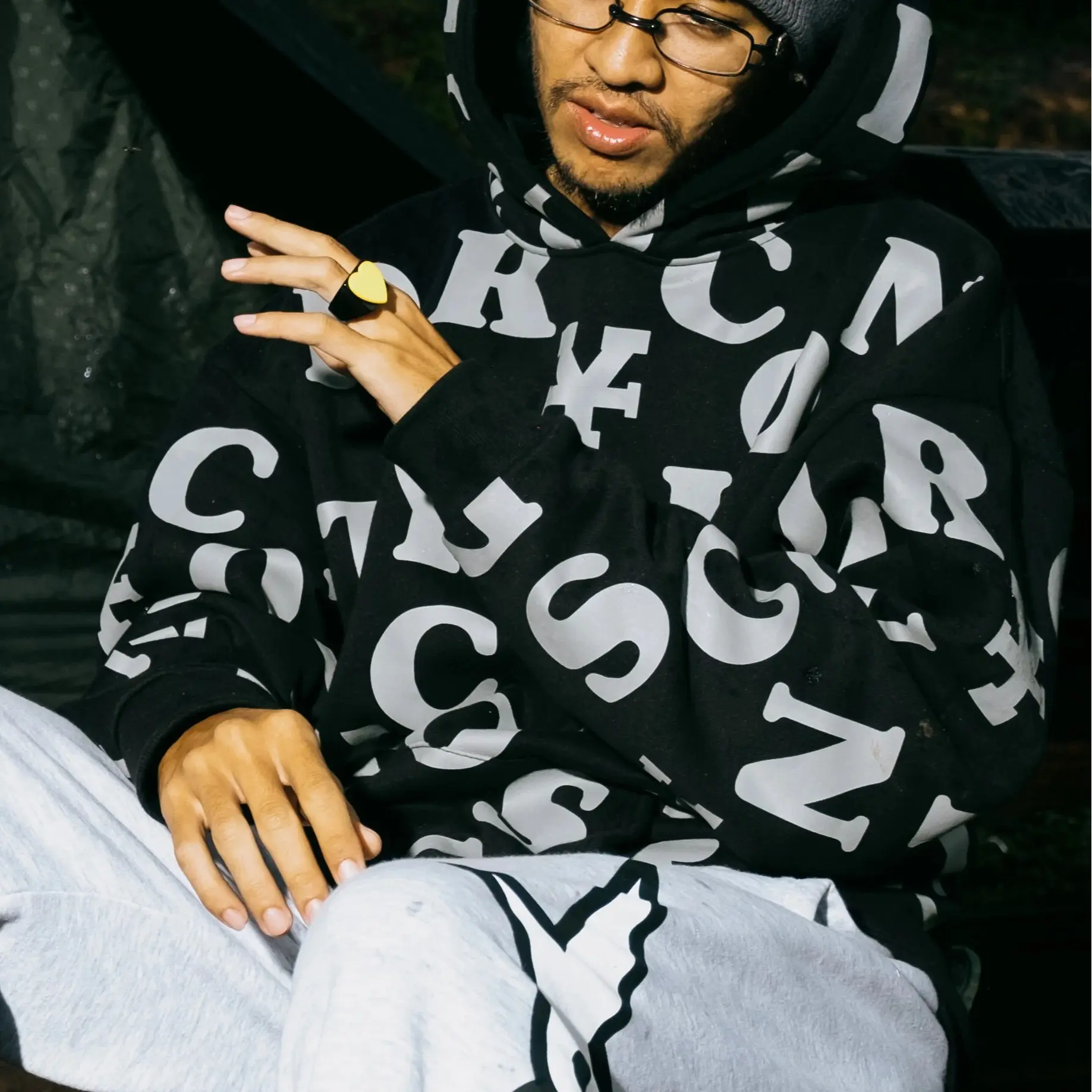 Áo Khoác Letters Monogram Hoodie - Black / Grey