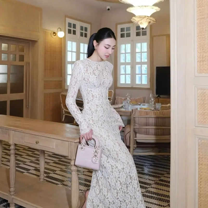 Váy Ren Hoa Viền Dáng Dài Thiết Kế Nữ Hàng Chất Lượng