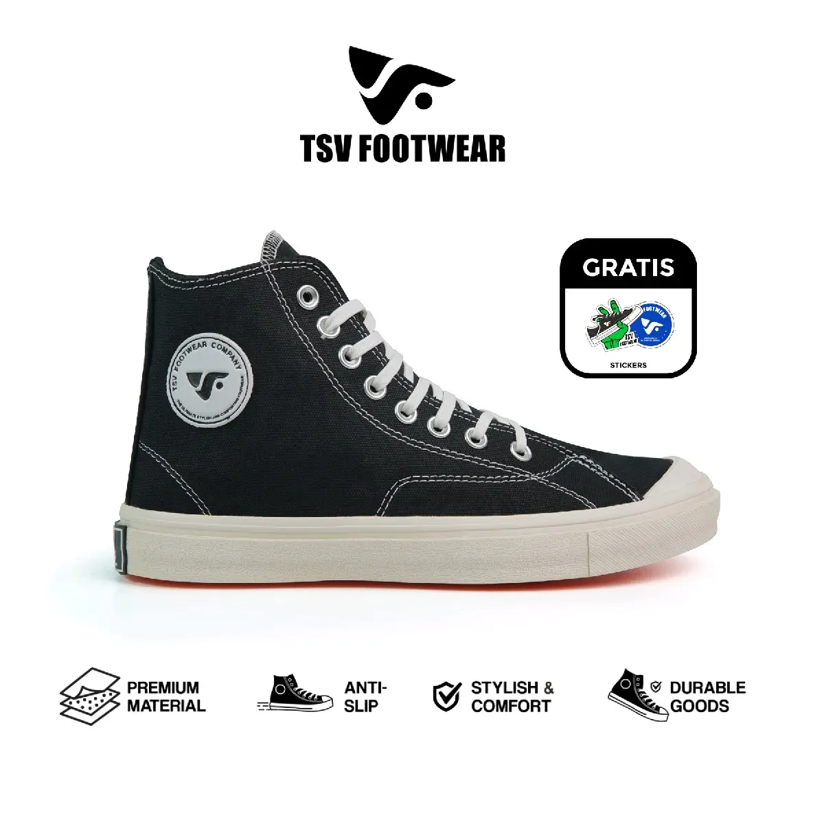 TSV FOOTWEAR RIVERY HIGH HITAM Sepatu sneakers high sepatu pelajar sepatu sneakers sepatu terbaru.  Hak Datar Musim panas.Sepatu wanita pria canvas brand Indonesia Sneakers.sepatu tour motor sepatu cowok keren ootd Casual Karet Kasual Shoes