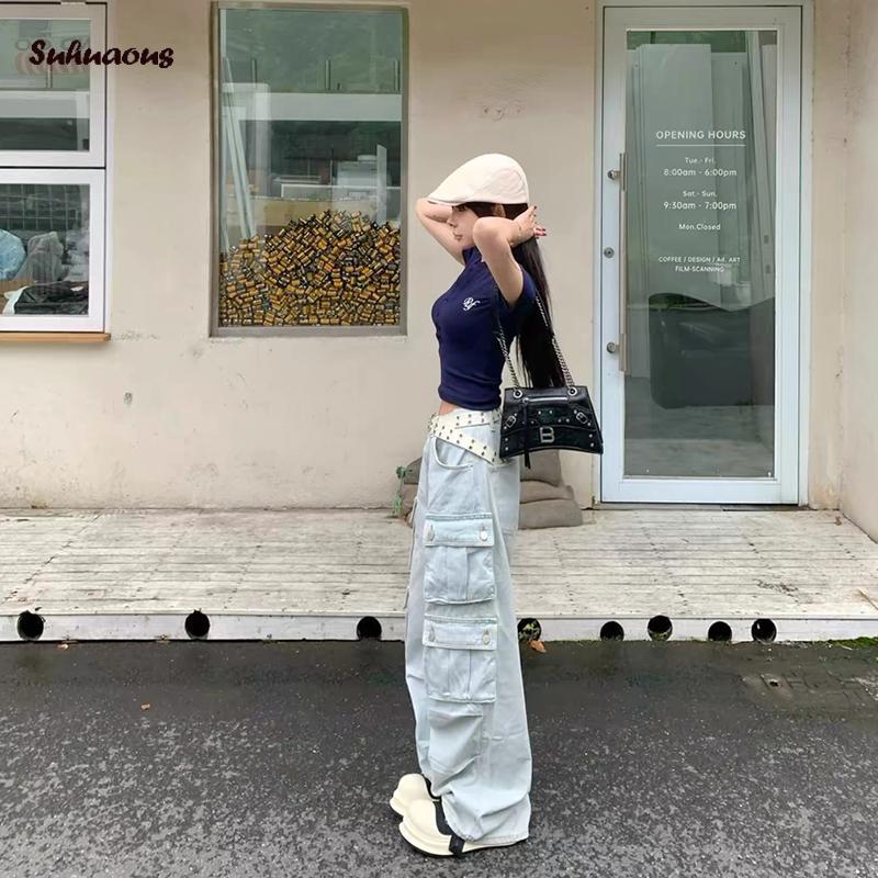 Áo Phông nữ, ngắn Tay, Cổ Henley, Chữ Thêu, Áo Mùa Hè, Thời Trang Đường Phố, SS24 2